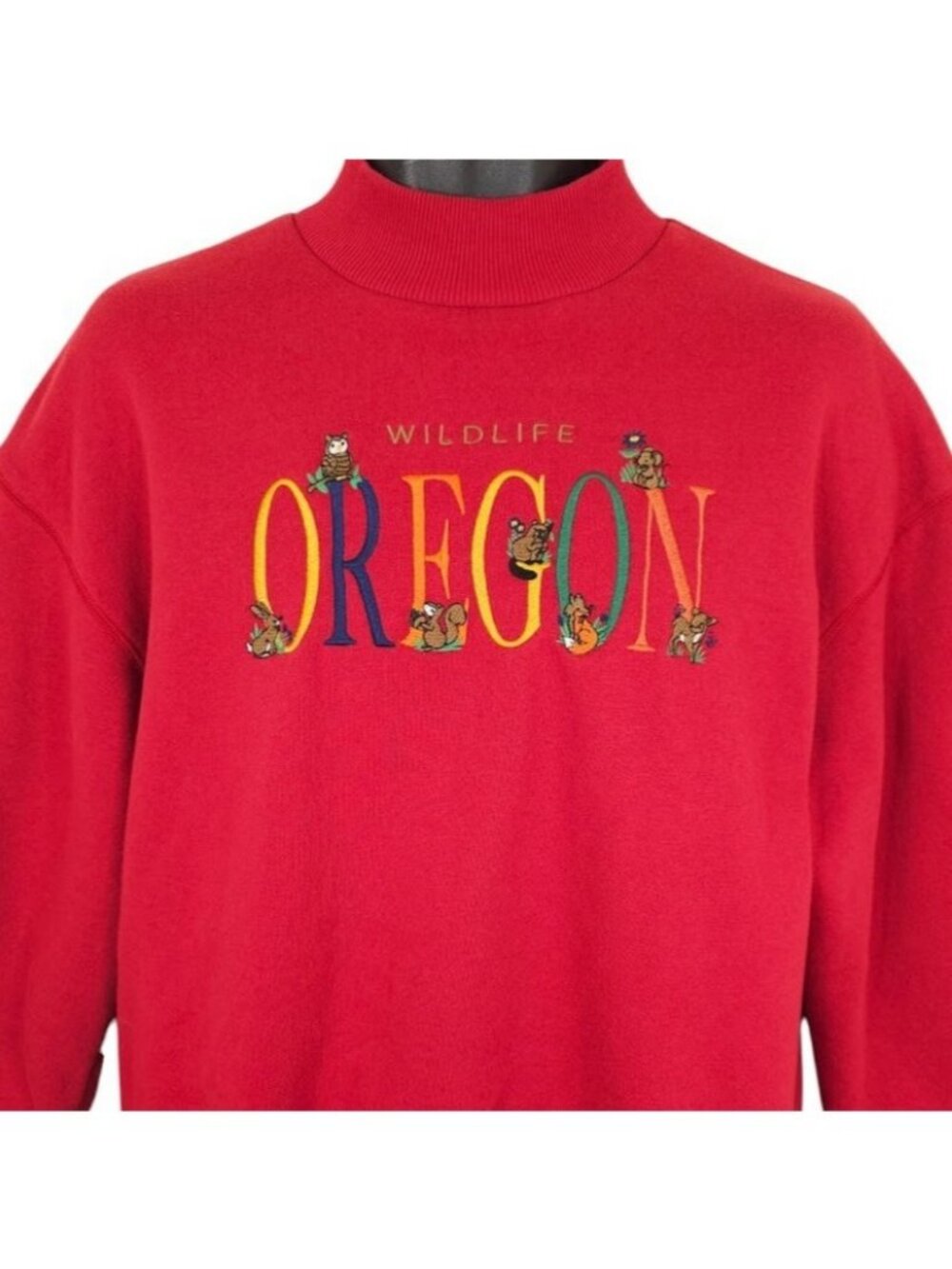 Oregon Wildlife Sweatshirt Womens Size Small Red Squirrel Fox Owl Beaver Fawn